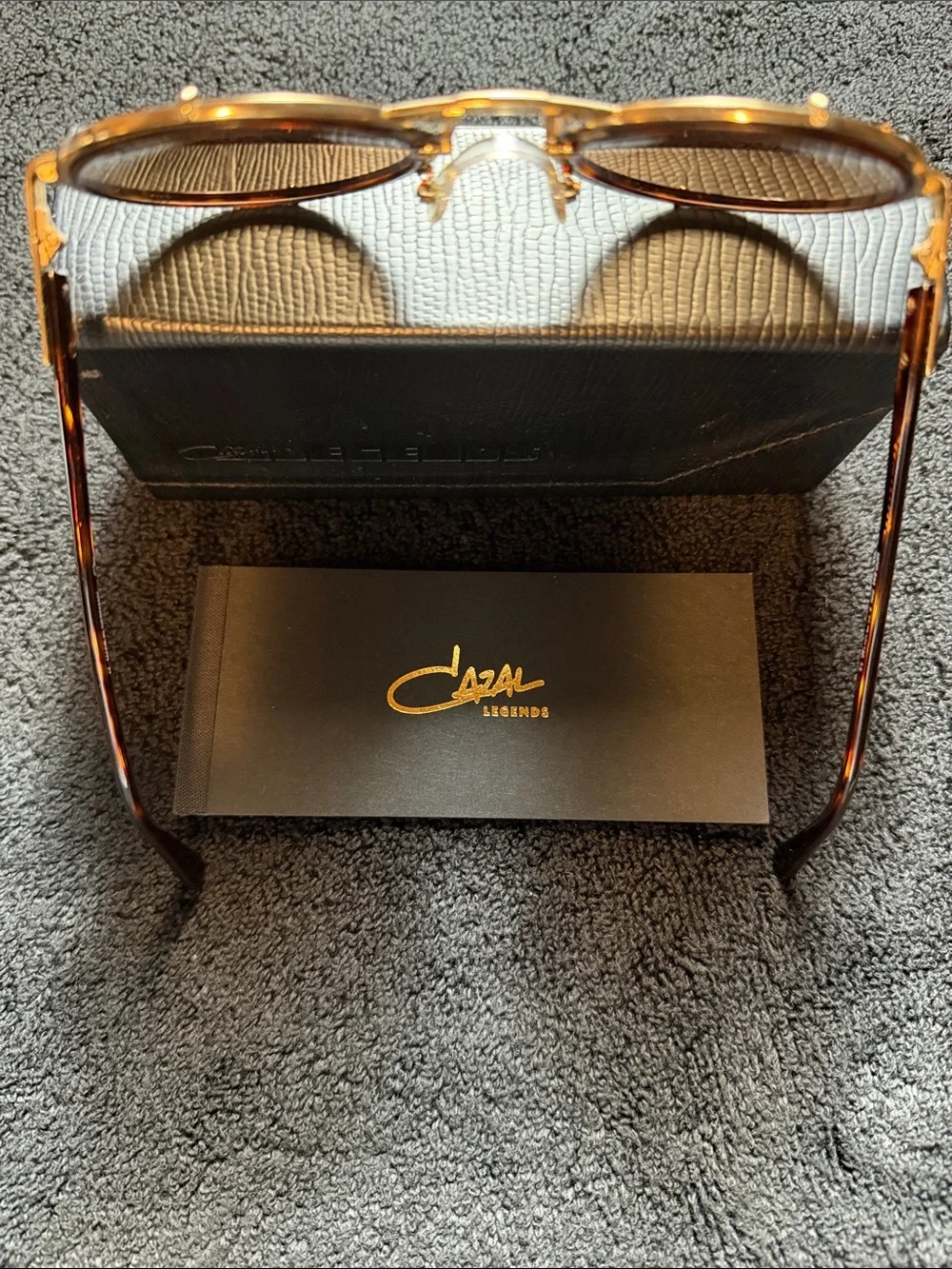 Cazal Round Gold Frame with Tortoise Accents and Brown Lenses
